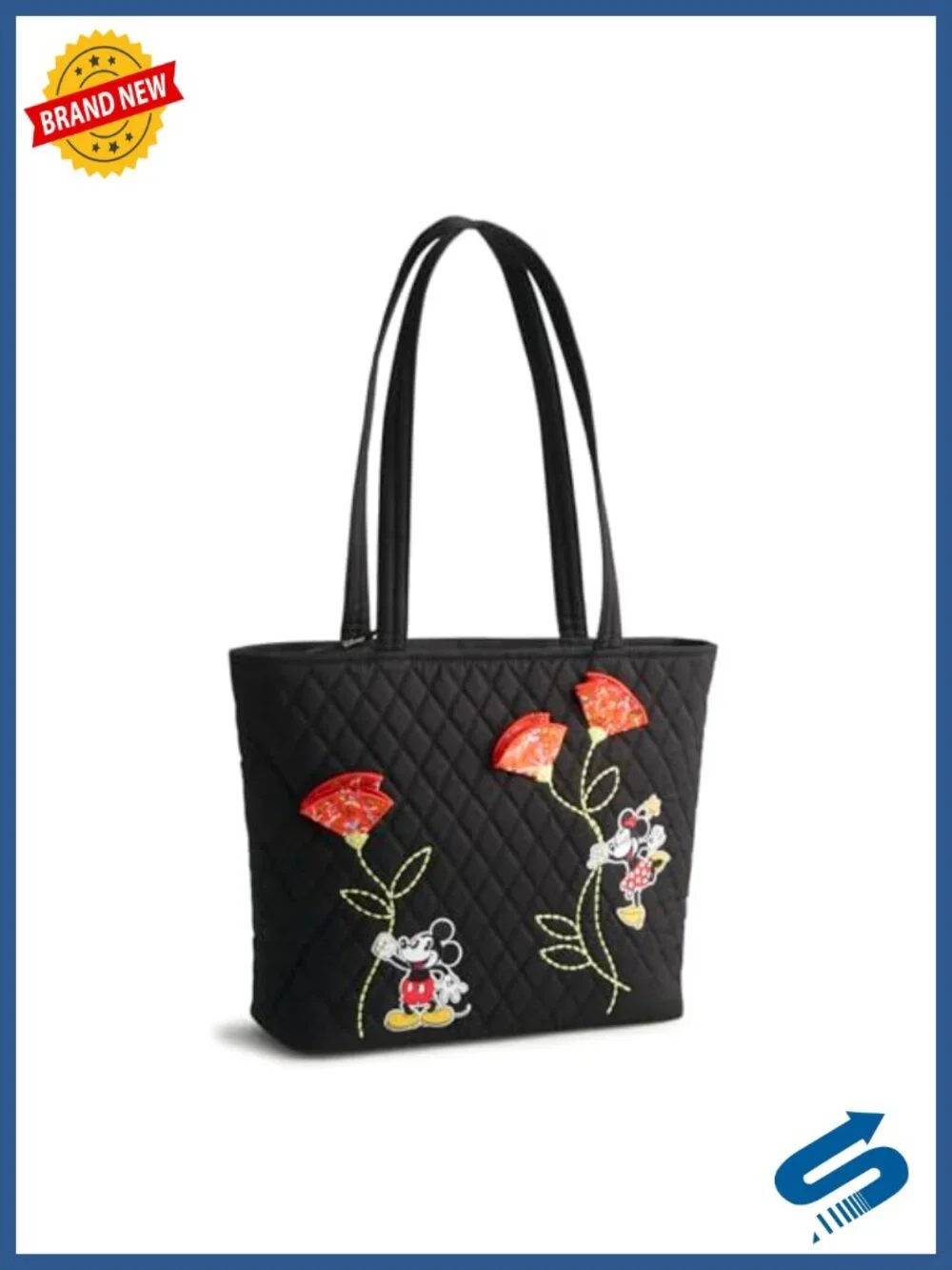 Quilted Cotton Small Tote Bag with Zip Closure and Interior Pockets